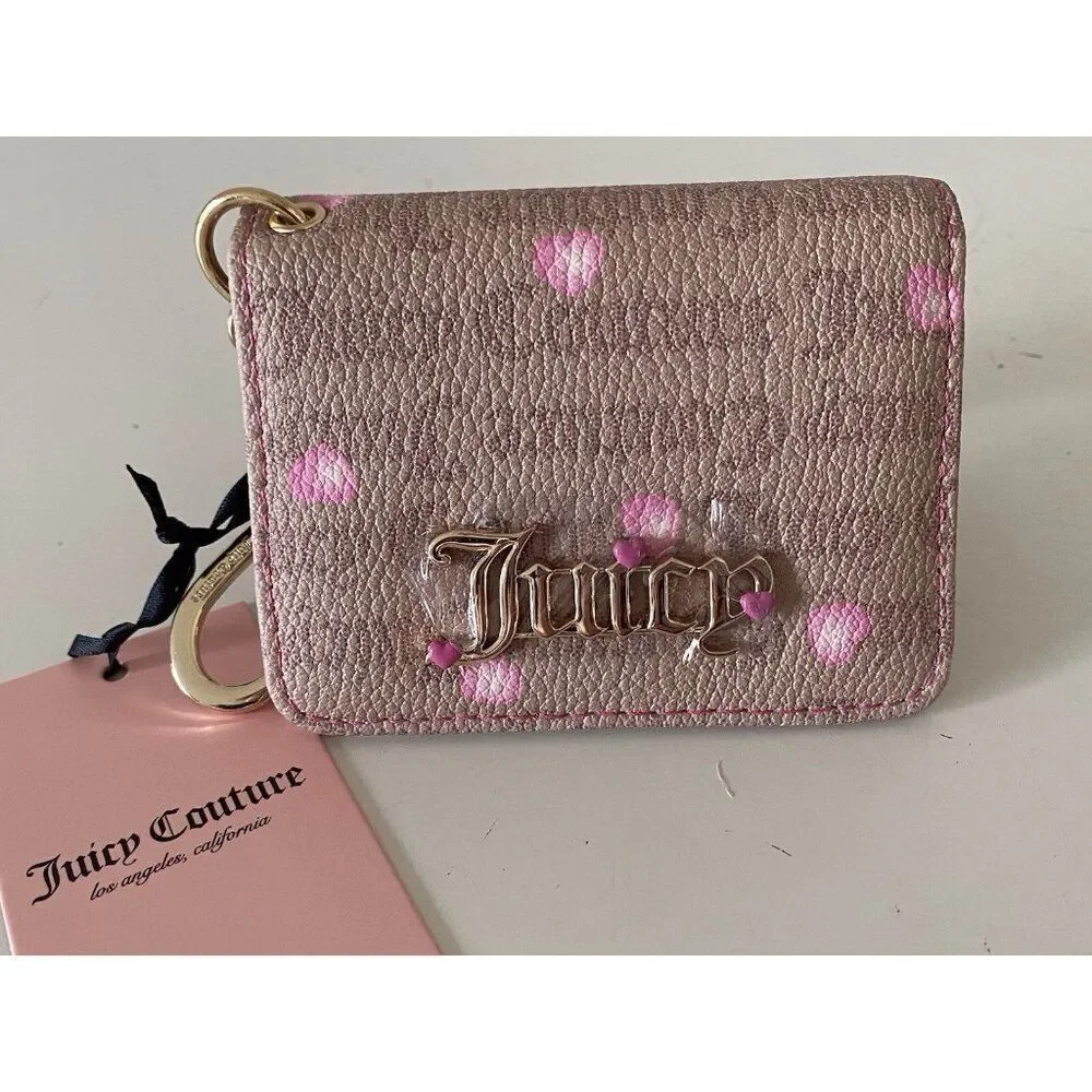 Juicy Couture Cafe Pink V-I Heart Juicy Card Case Key‎ Fob Wallet NEW